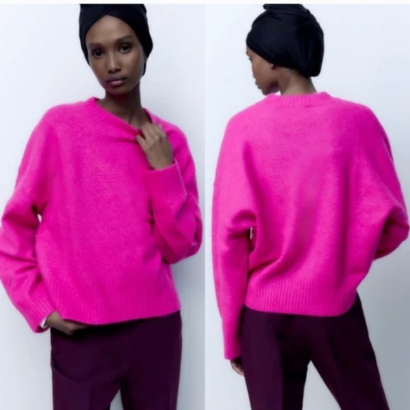 Zara Fuchsia Pullover Sweater Sz SMALL - Picture 5 of 12